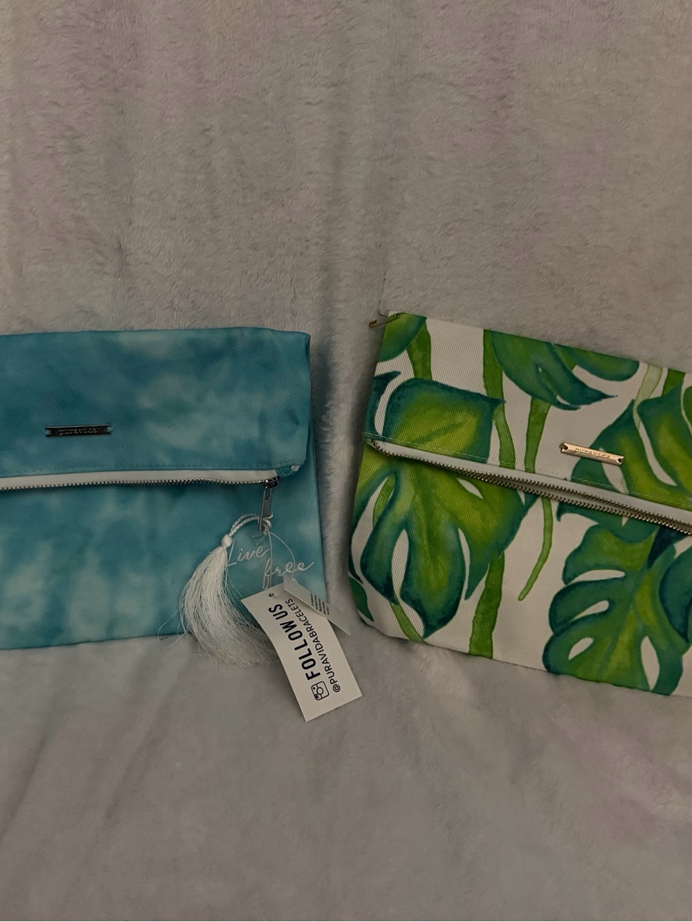 Turquoise Tie-Dye Foldover Clutch/ Tropical foldover clutch duo